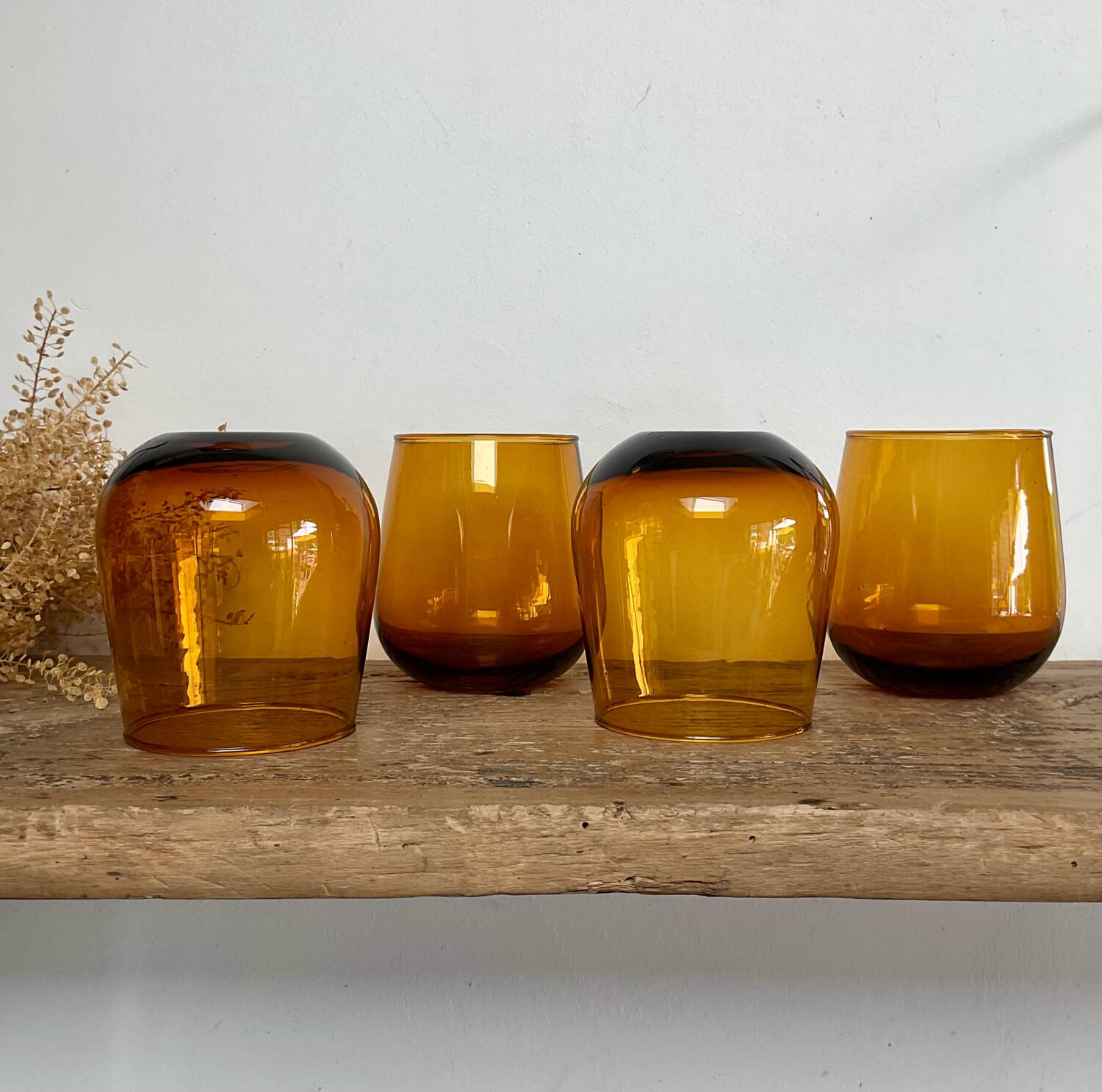 4 vintage amber bubble glasses