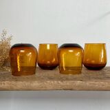 4 vintage amber bubble glasses
