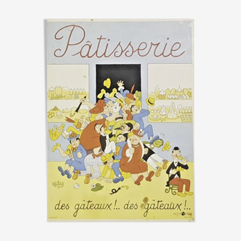 Poster Albert dubout - patisserie des gateaux !... cakes!... 1956 original 30x40