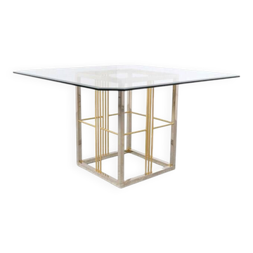 Table à manger vintage en laiton et en verre, années 1970