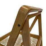 set of four mid century modern folding chairs, wood and webbing chair, italy 1970s design