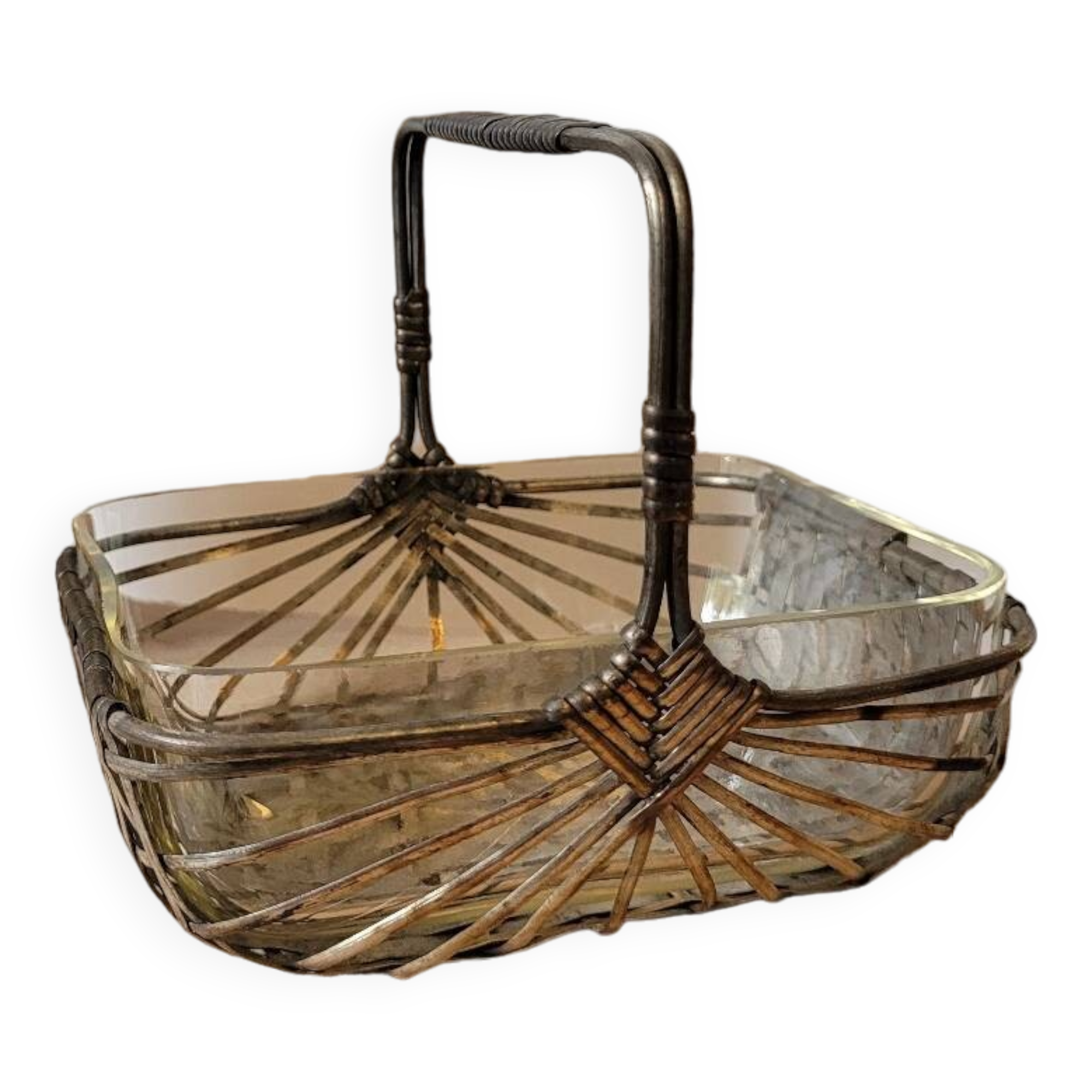 Silver metal and glass basket