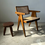 Brown solid wood stool flat circular seat