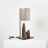 Brutalist lamp signed Philippe Jean steel and red schist 1970