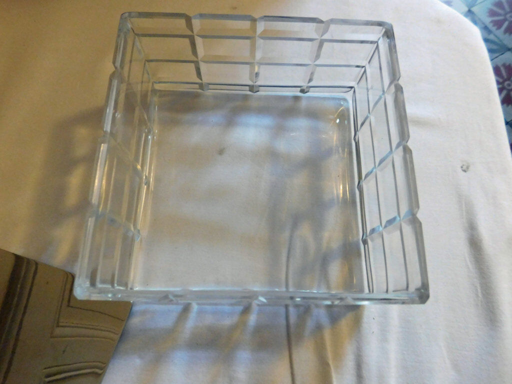 Old cut glass and vintage metal 70s biscuit box