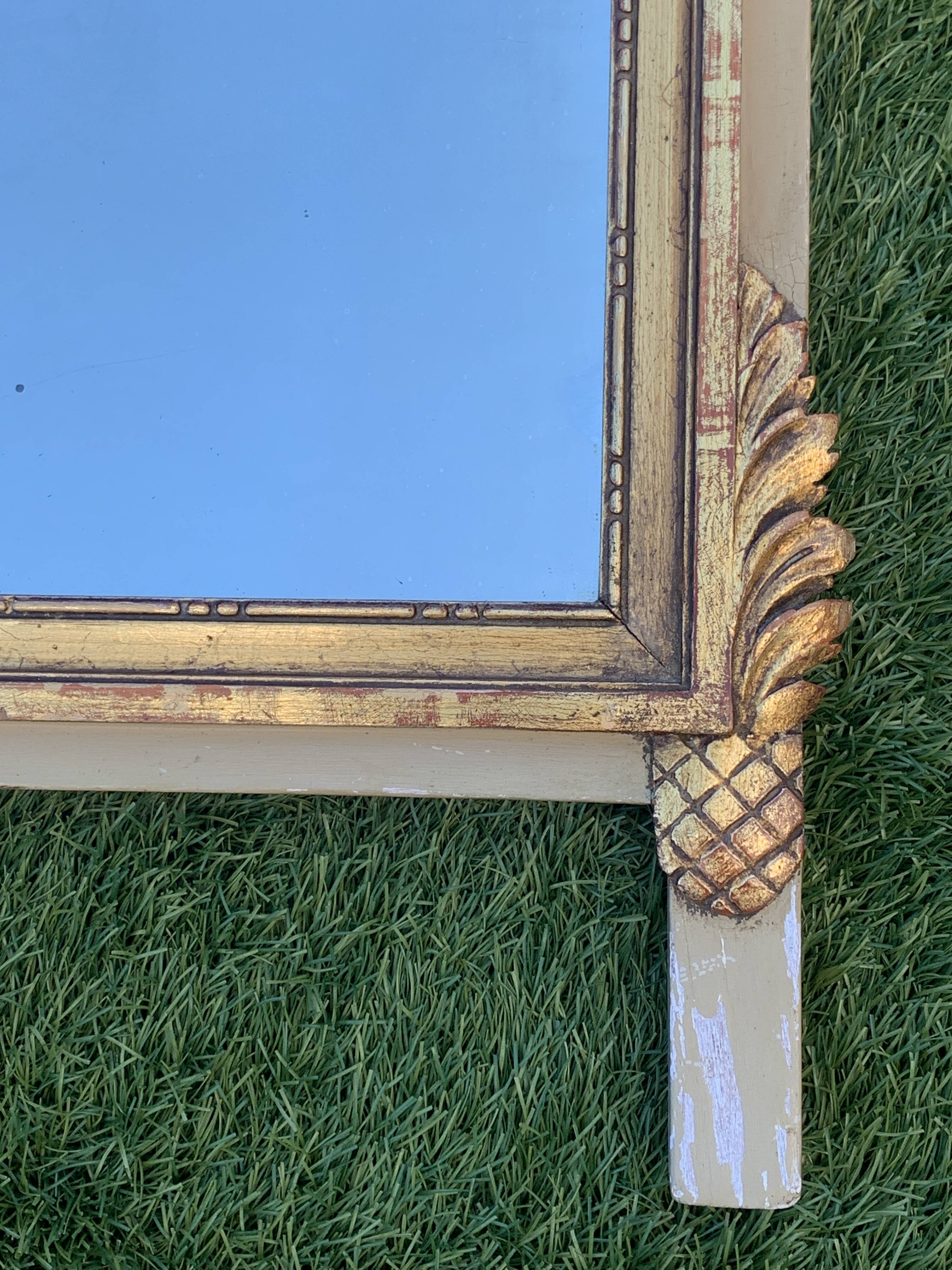 Antique mirror with gilded wood pediment, Louis XVI style