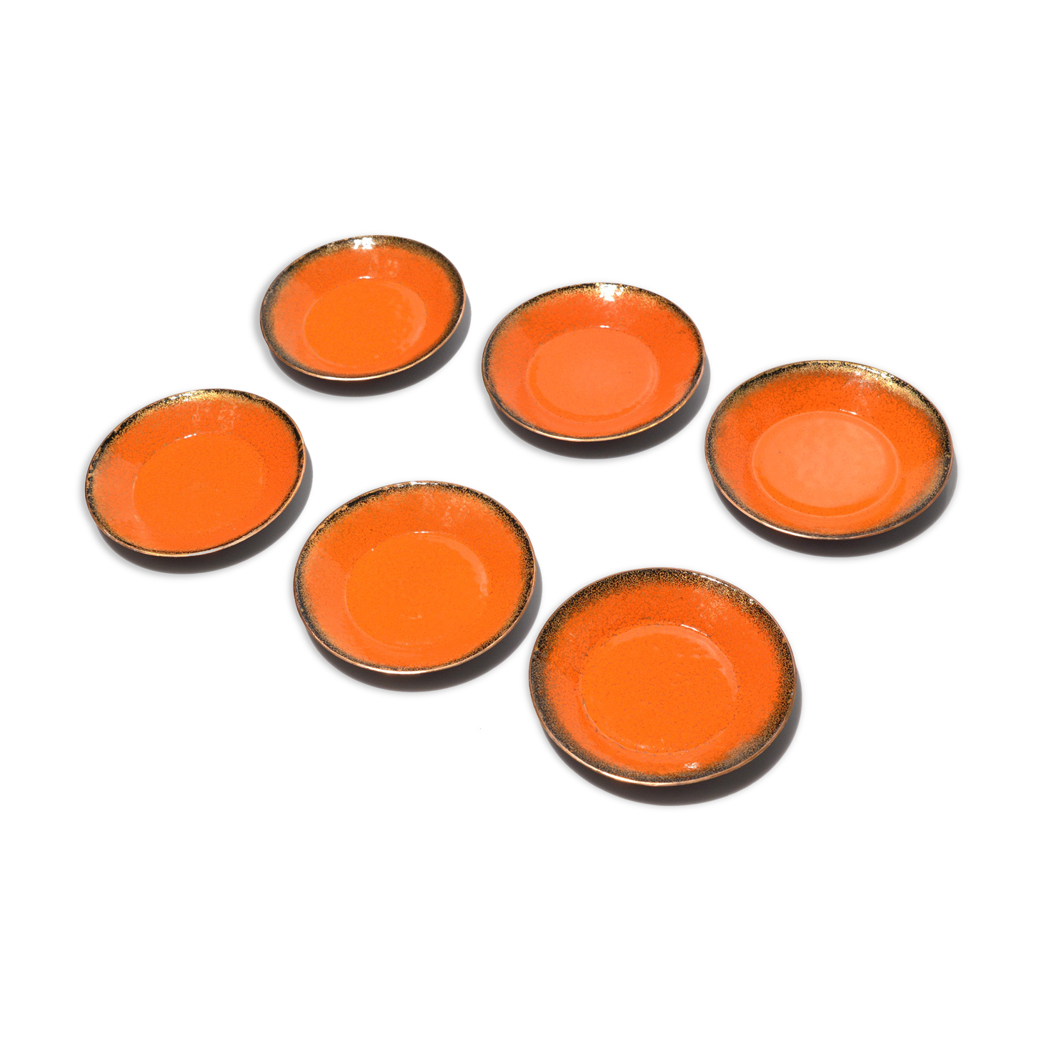 Set of six enameled copper plates, germany, 1960s