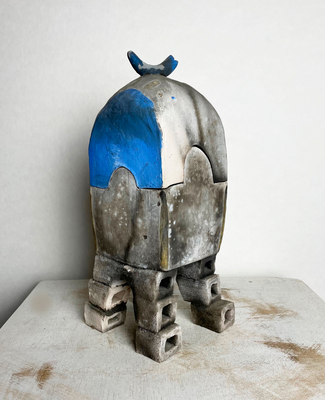 Surrealist box in painted terracotta