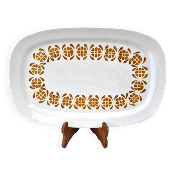 Plat Ovale Vintage 70's Faïence Sarreguemines Décor Fleurs Orange 38.5 x 25 cm