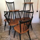 Lot of 8 Scandinavian chairs feet compass stamped Hiller