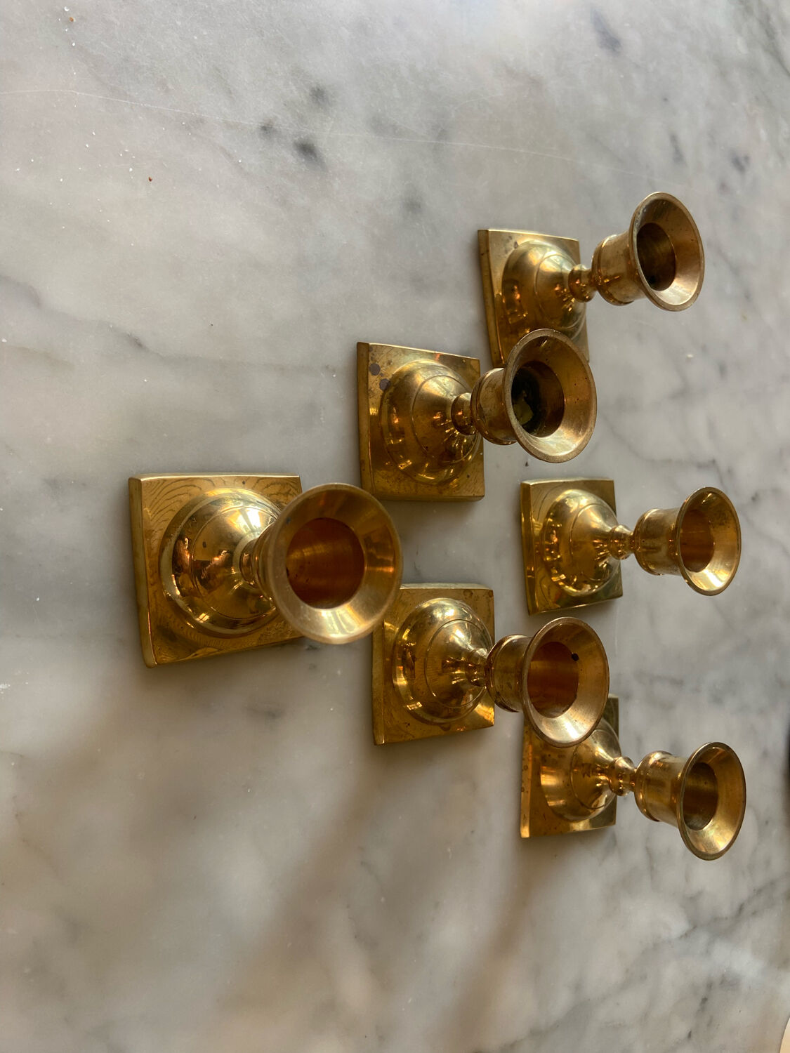 Series of 6 vintage brass candle holders