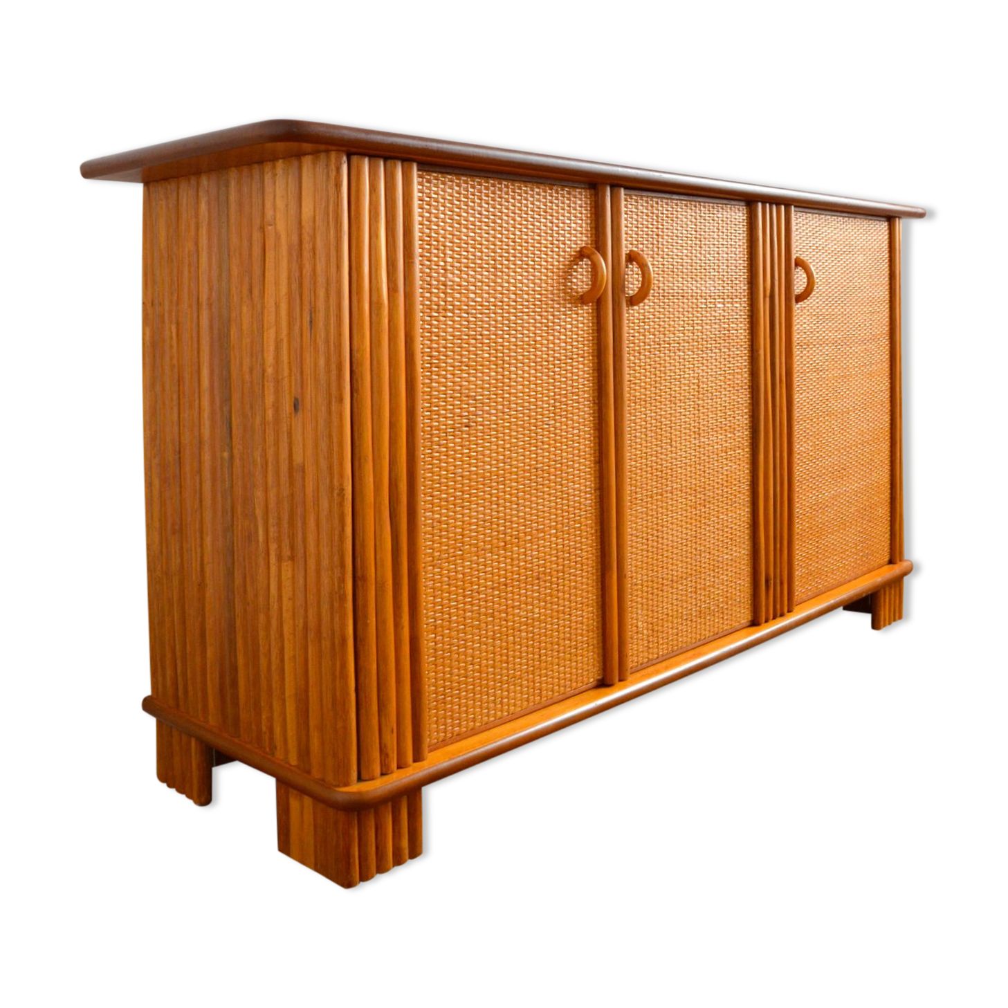 Enfilade / buffet wood and rattan vintage 1970s