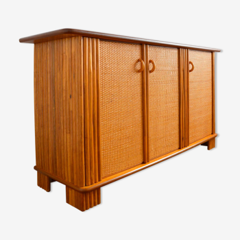 Enfilade / buffet wood and rattan vintage 1970s