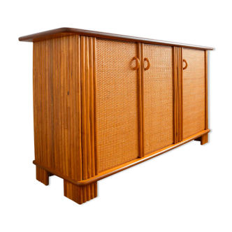 Enfilade / buffet wood and rattan vintage 1970s
