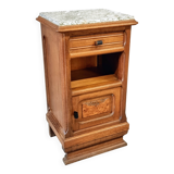 Antique Art Deco bedside table, oak entrance table with marble top