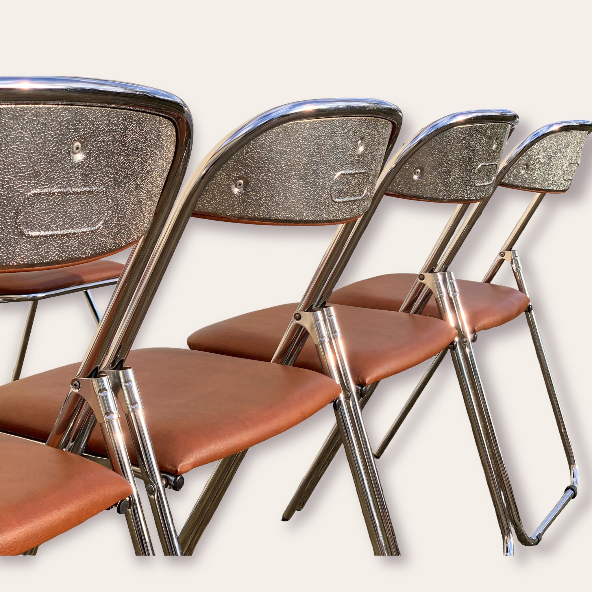 10 vintage skai and chrome metal folding chairs 1970