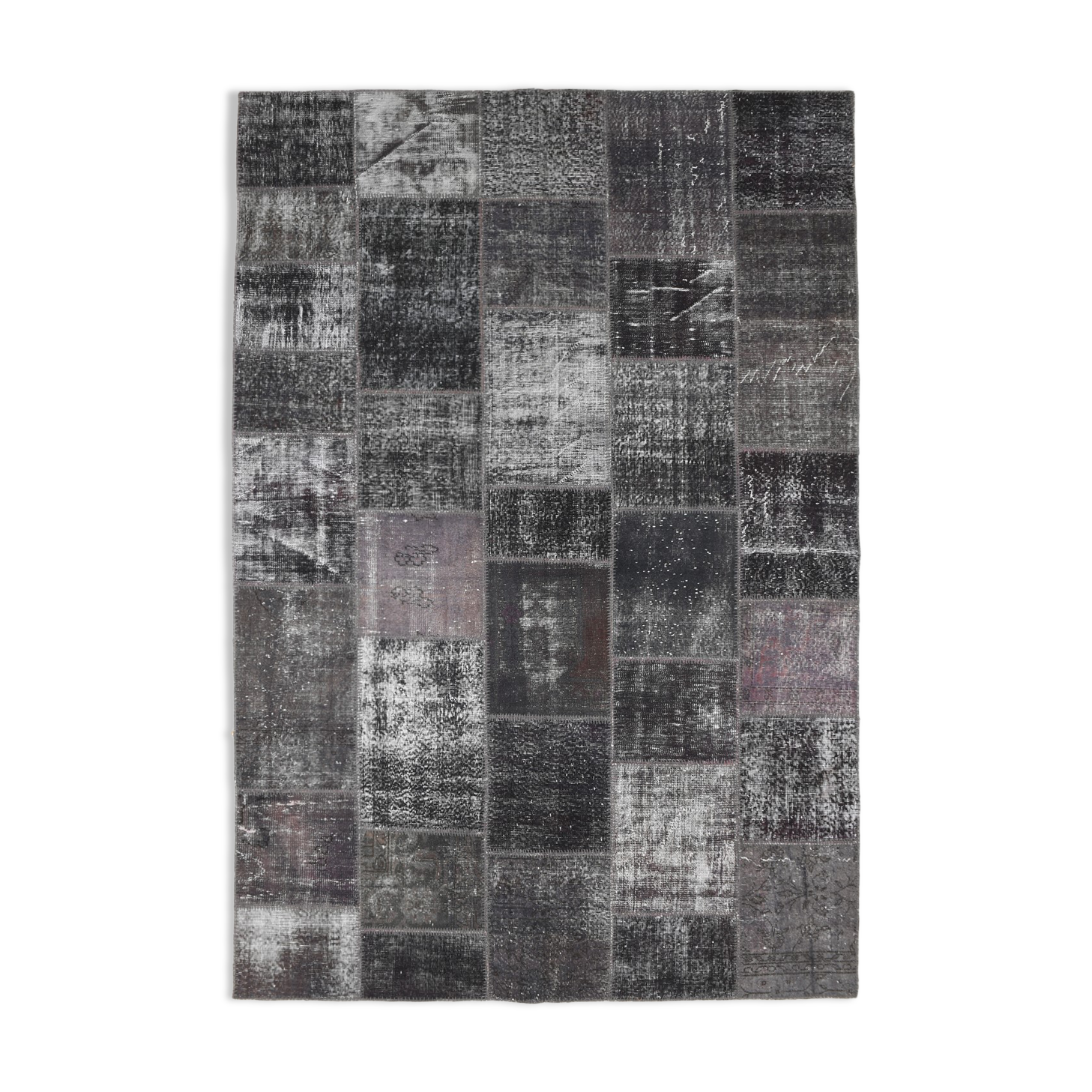 7x10 distressed black & gray vintage rug, 299x203cm
