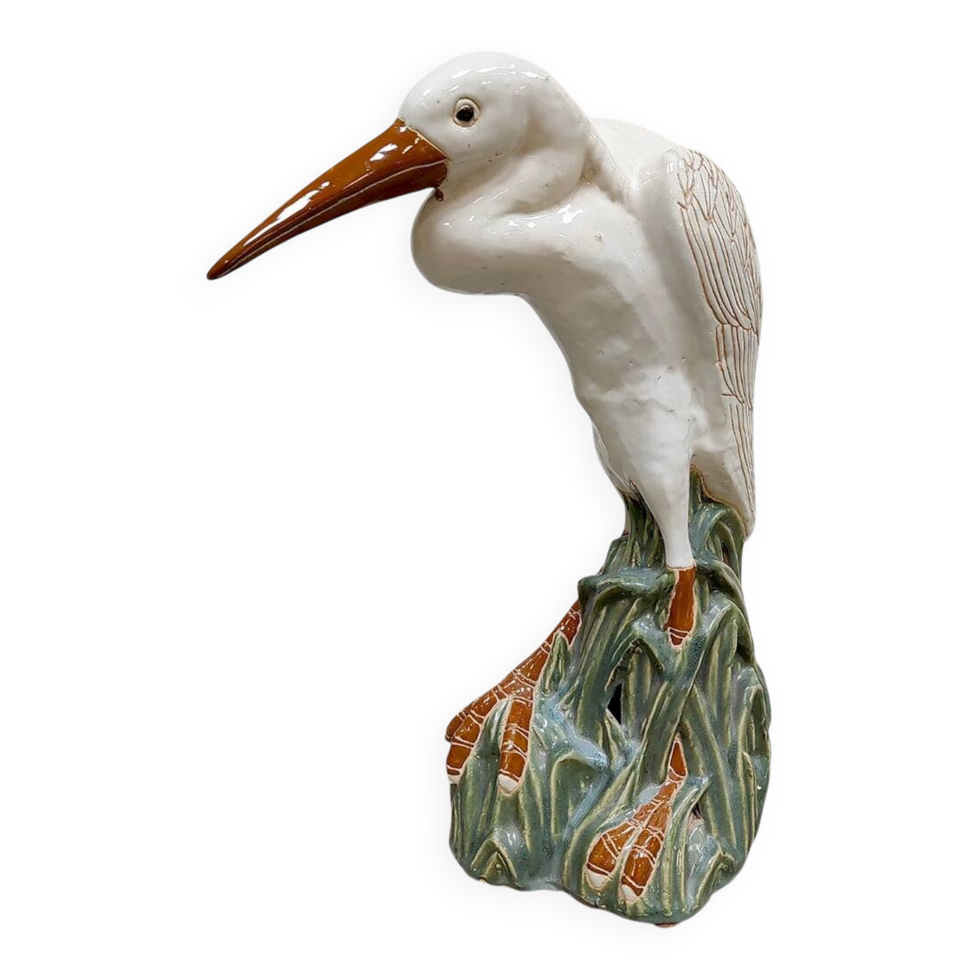 Vintage Italian ceramic crane bird XL Majolica