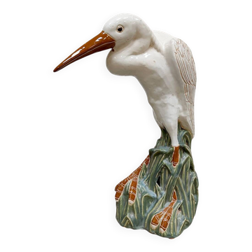 Grue oiseau en céramique italienne vintage XL Majolique