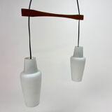 Danish Teak and White Glass Hanging Lamp, 1950s