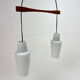 Danish Teak and White Glass Hanging Lamp, 1950s