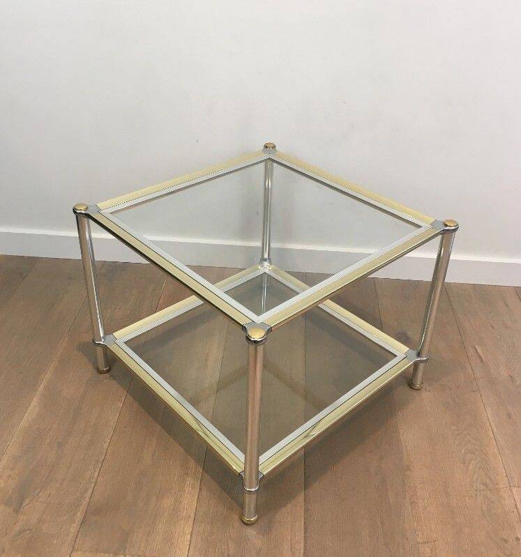 Pair of chrome, gold and silver side tables