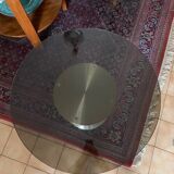 Table basse vintage en verre fumé et aluminium brossé