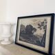 19th century engraving, landscape and naked bathers, glazed wooden frame