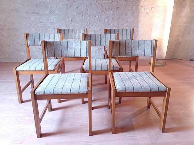 6 Danish Farstrup Scandinavian vintage chairs 1960 solid beech