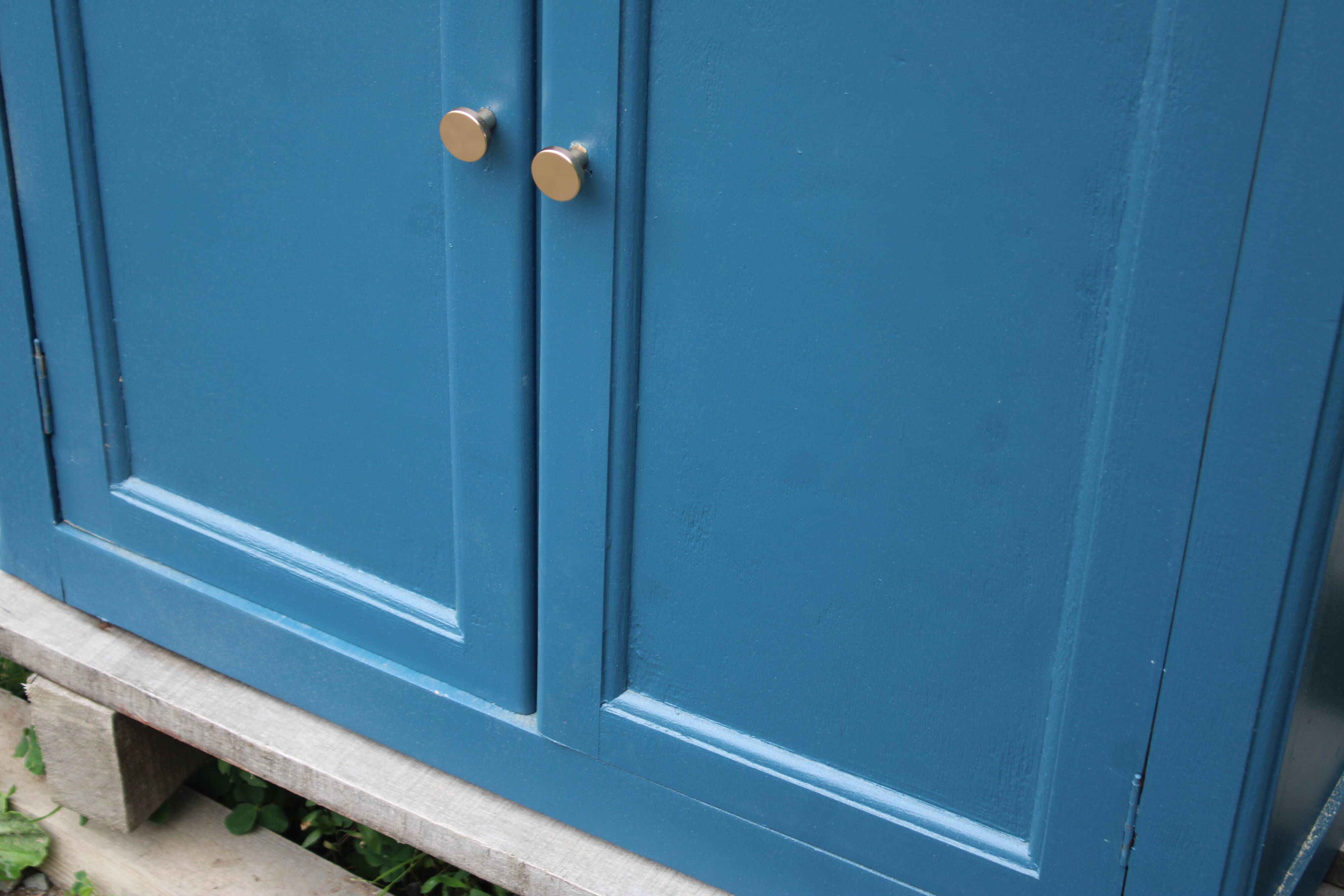 Vintage deep blue Parisian sideboard & natural wood top