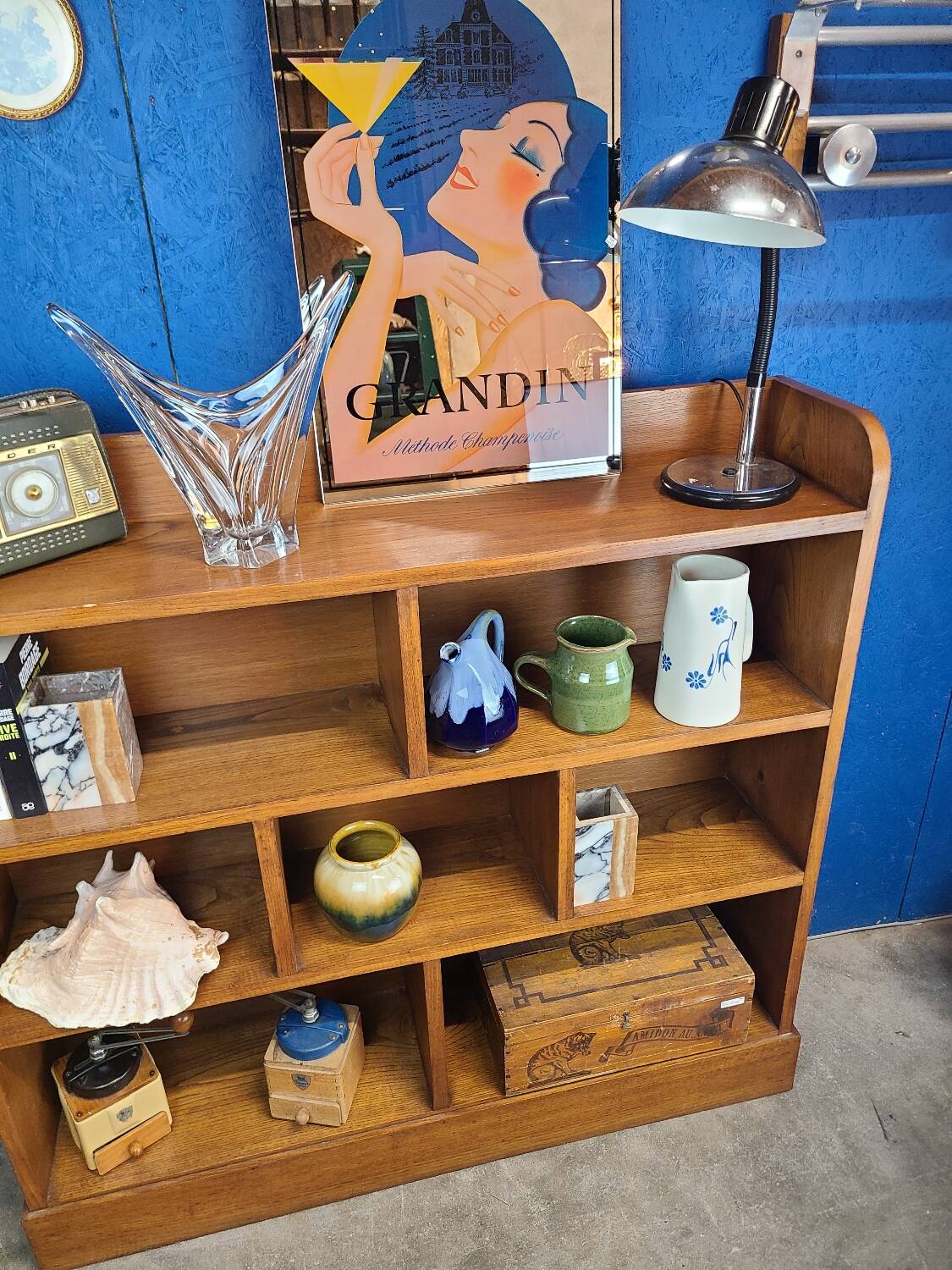 Large shelf, vintage solid oak bookcase from the 60s