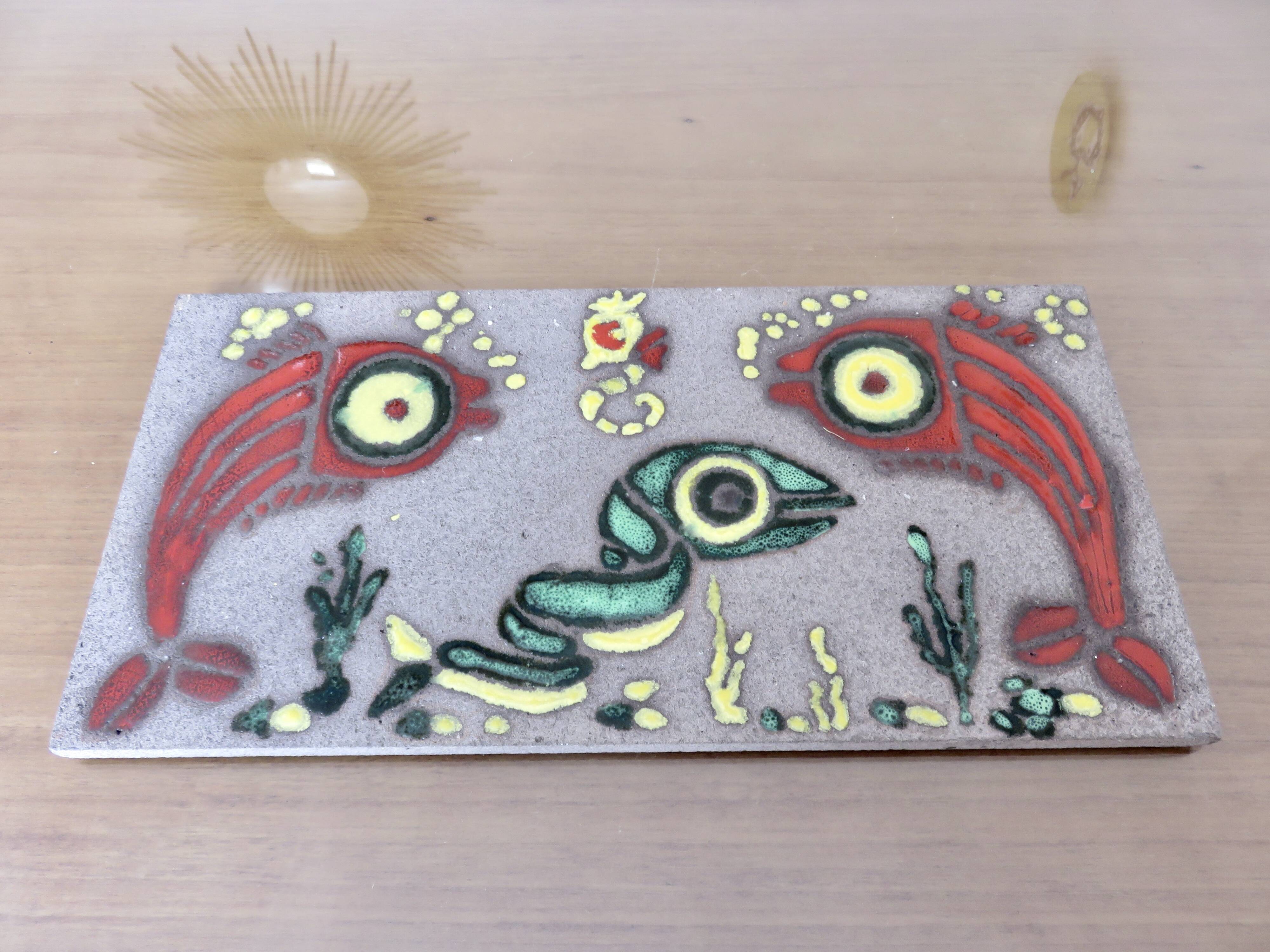 Plaque moderniste en lave émaillée, 1960