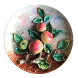 Barbotine wall dish, 19th century, Apple decor