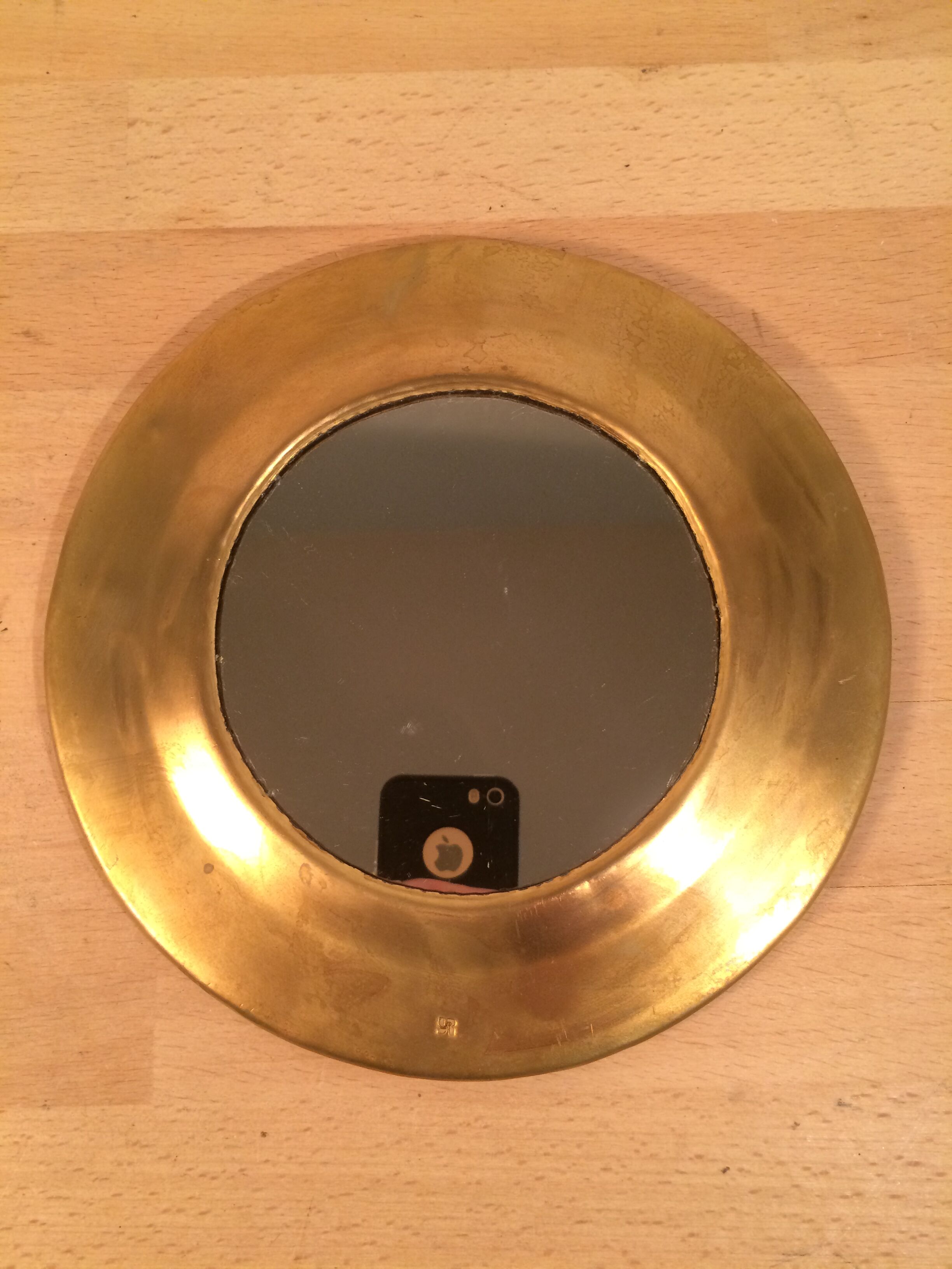 Round mirror strapping brass gilded vintage