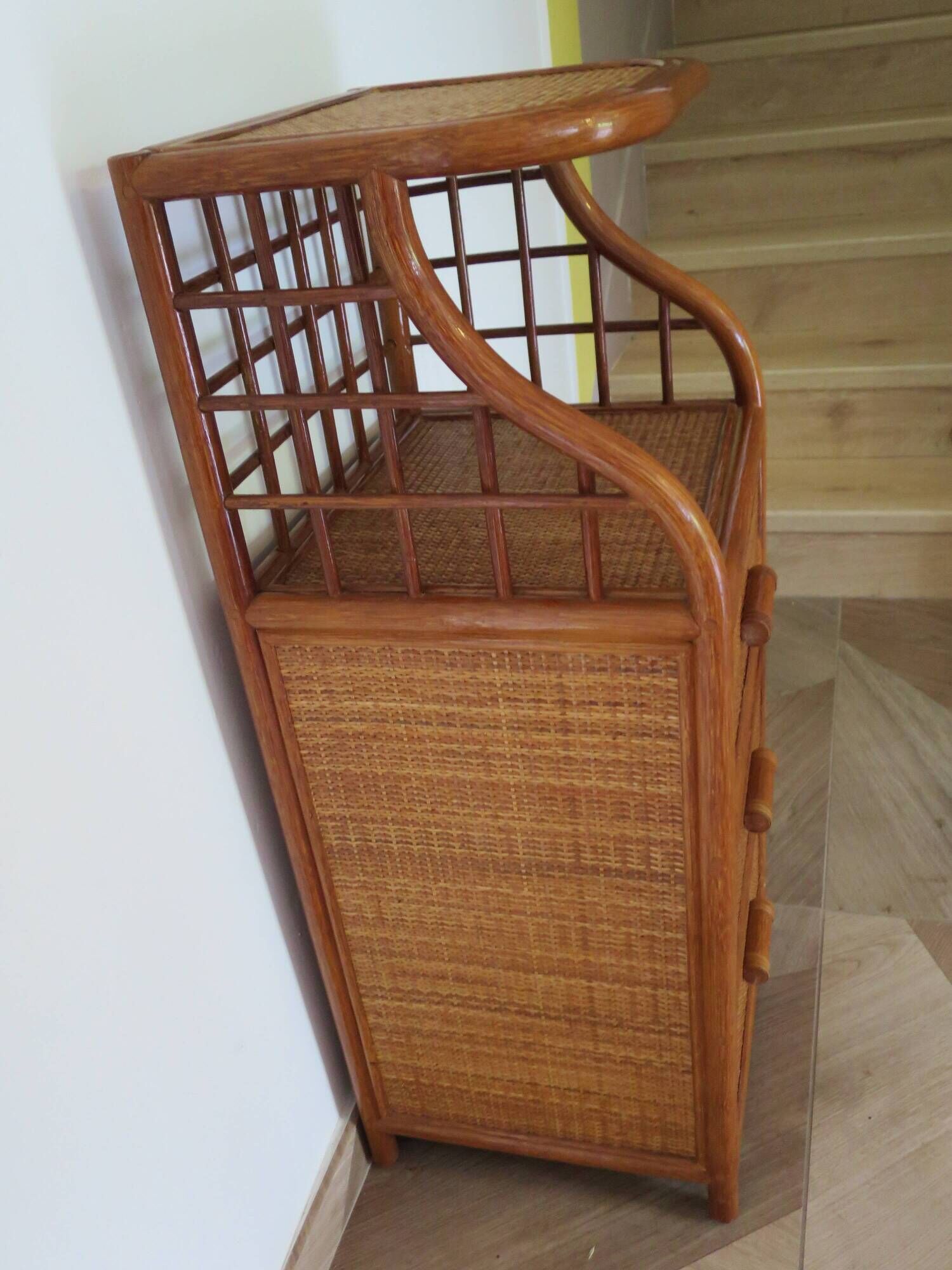Vintage - sideboard - chest of drawers - woven rattan chest of drawers - wood - bamboo - 80s