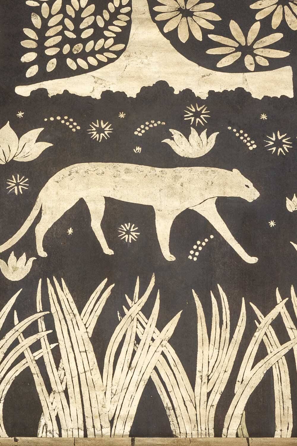 Painted canvas. Panther on a golden background. Contemporary work