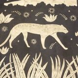 Painted canvas. Panther on a golden background. Contemporary work