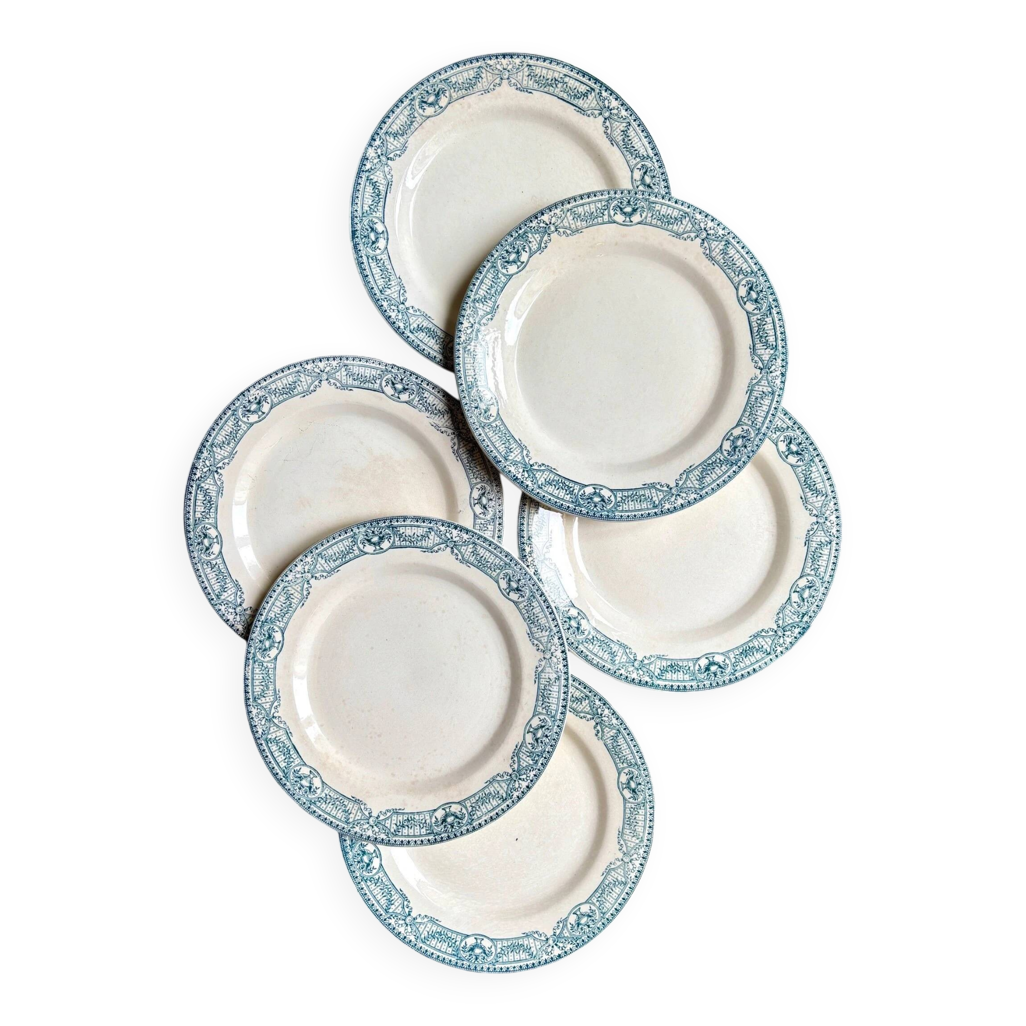 6 flat plates Salins in ironstone, "Directoire" service