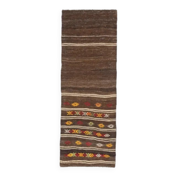 Tapis couloir vintage turc Oushak fait main en laine et coton marron des années 1970 73x207
