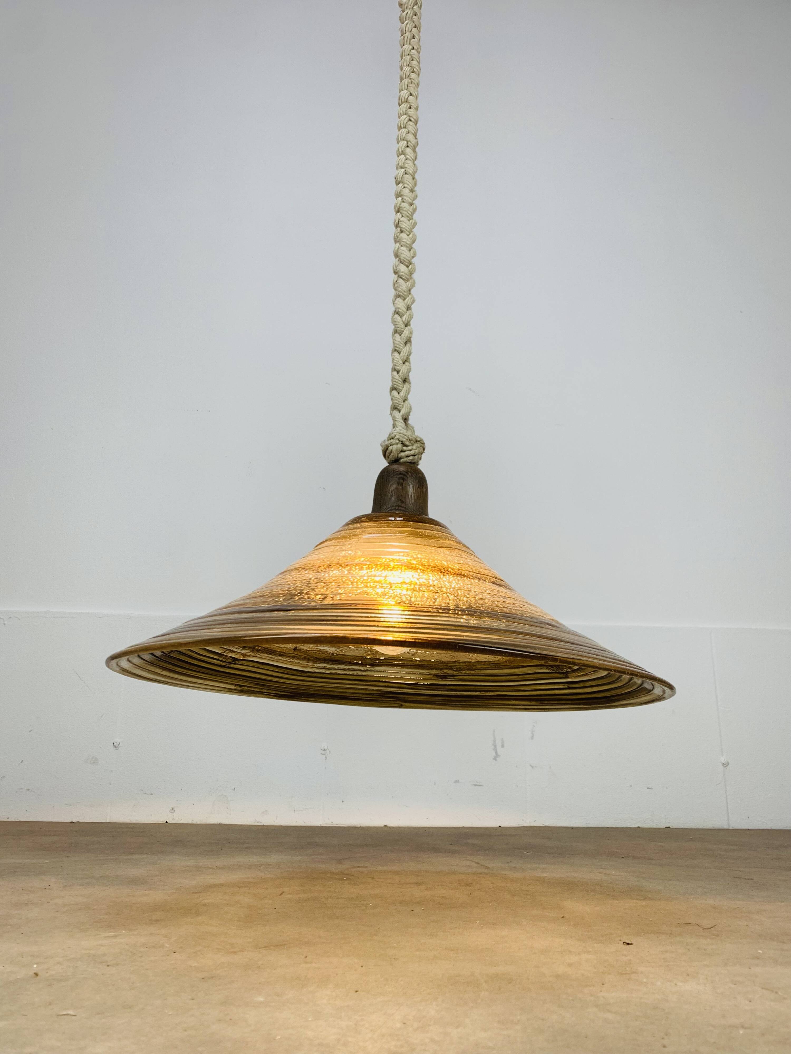 Temde Leuchten pendant light, plexiglass, rope and wood, 1970s