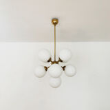 Brass and opaline glass Sputnik chandelier