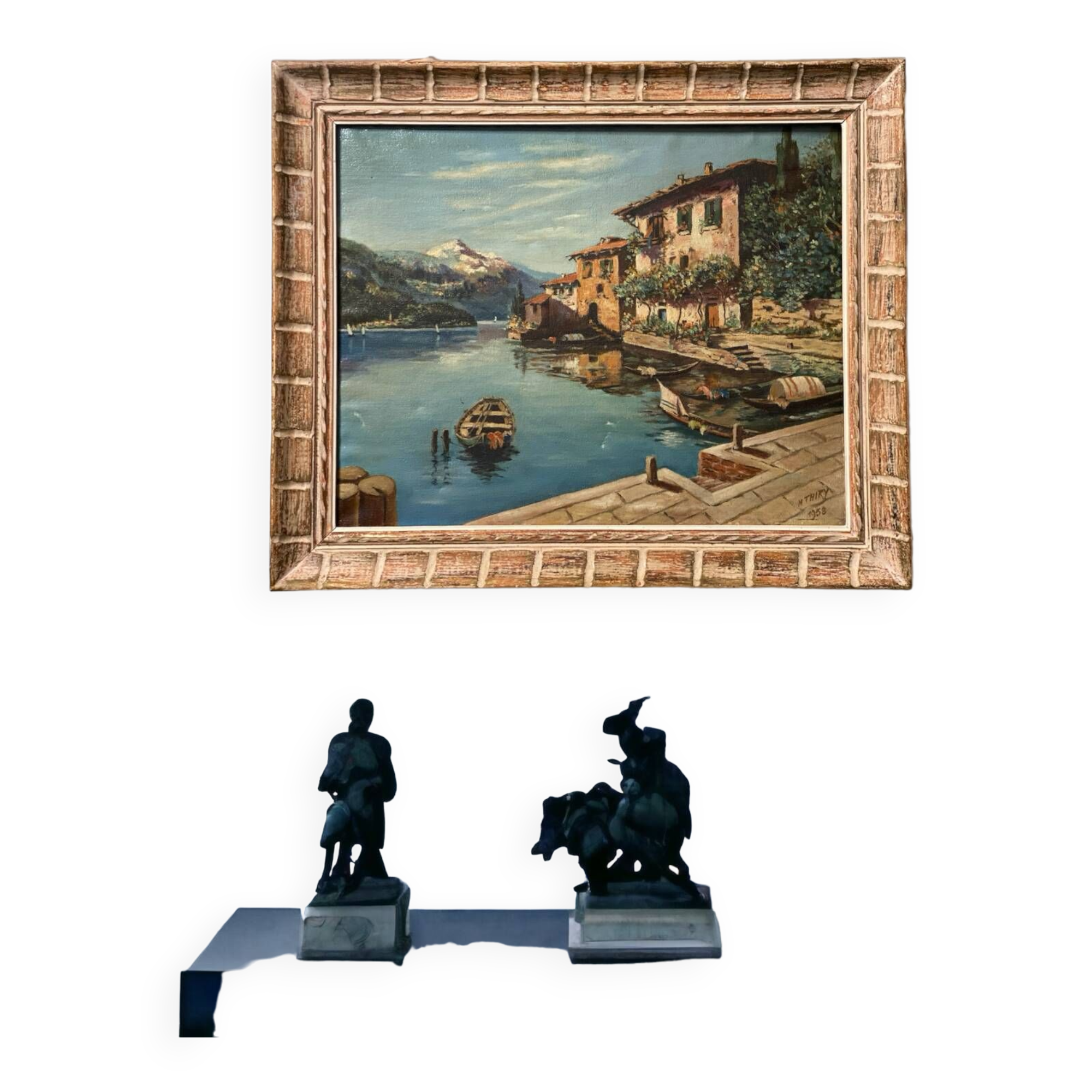 Old oil painting on canvas Gandria Switzerland Italy