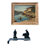 Old oil painting on canvas Gandria Switzerland Italy