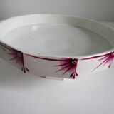 Compotier–Vintage serving plate-Cake dish–Dark pink red art deco patterns - octagonal shape