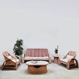 Vintage pink rattan bamboo lounge set ‘Boho-style’