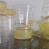 Old pitcher with its 8 yellow granite glasses with gold edging vintage 50's