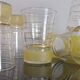 Old pitcher with its 8 yellow granite glasses with gold edging vintage 50's