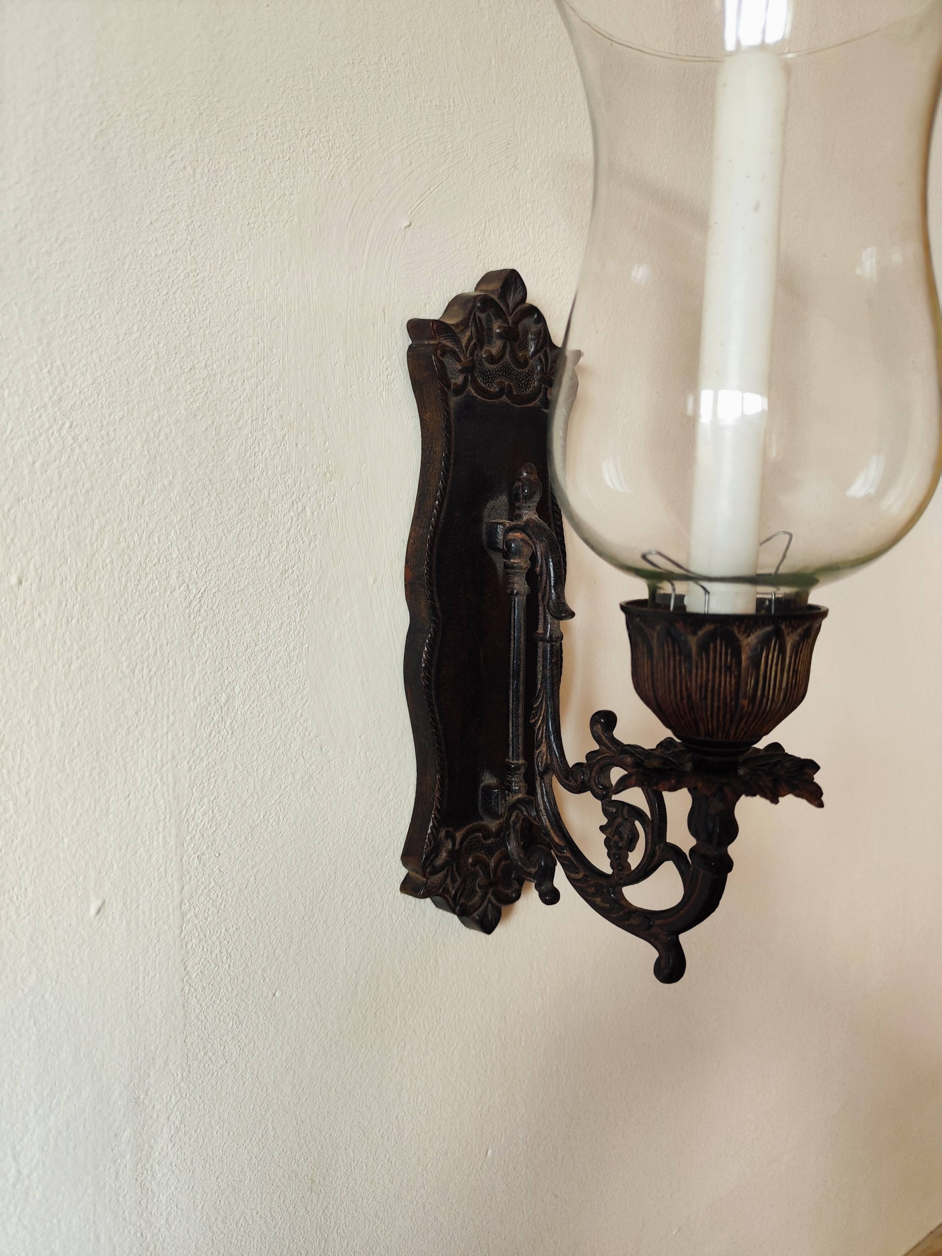 Wrought iron wall light - wall candle holder and glass tulip