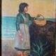 Peinture sur panneau à cadre paysan doré signée 1915