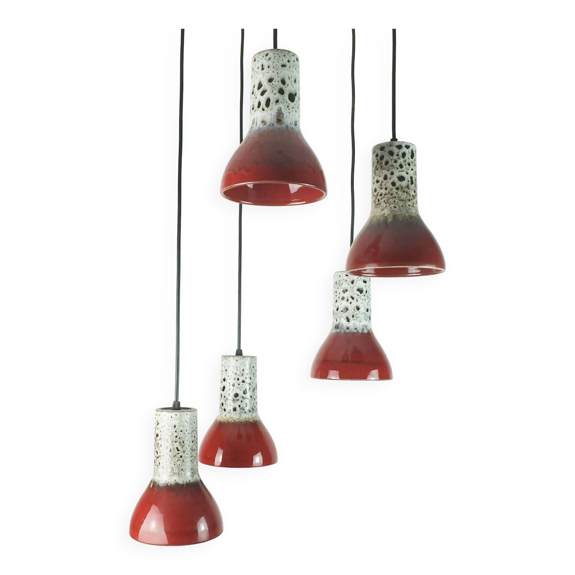 1970s mid century pendant light 5-light cascading lamp with fat lava cerami